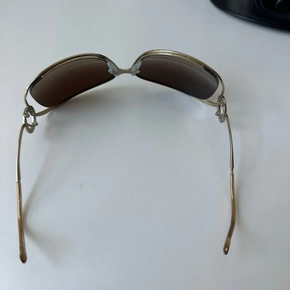 Bvlgari 6026 Oversized Sunglasses Gold Brown Gradient Logo Temple w/ Case